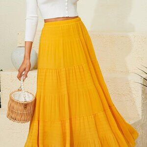 Chiffon Pleated Maxi Skirt | High Waist A-Line Flowy Skirt